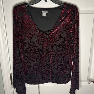 Black and red velvet blouse